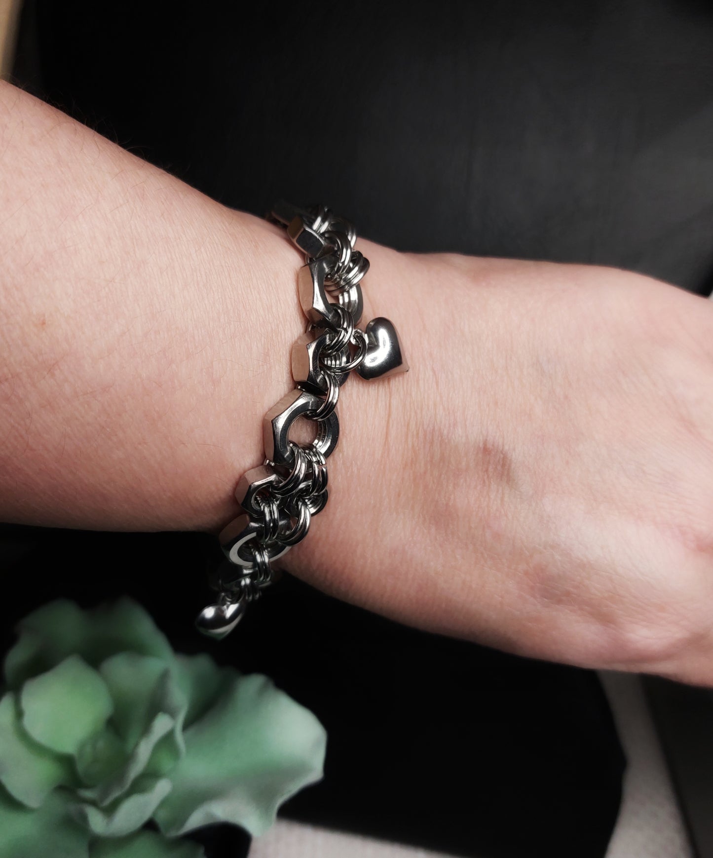 Hex Heart charm bracelet stainless Steel