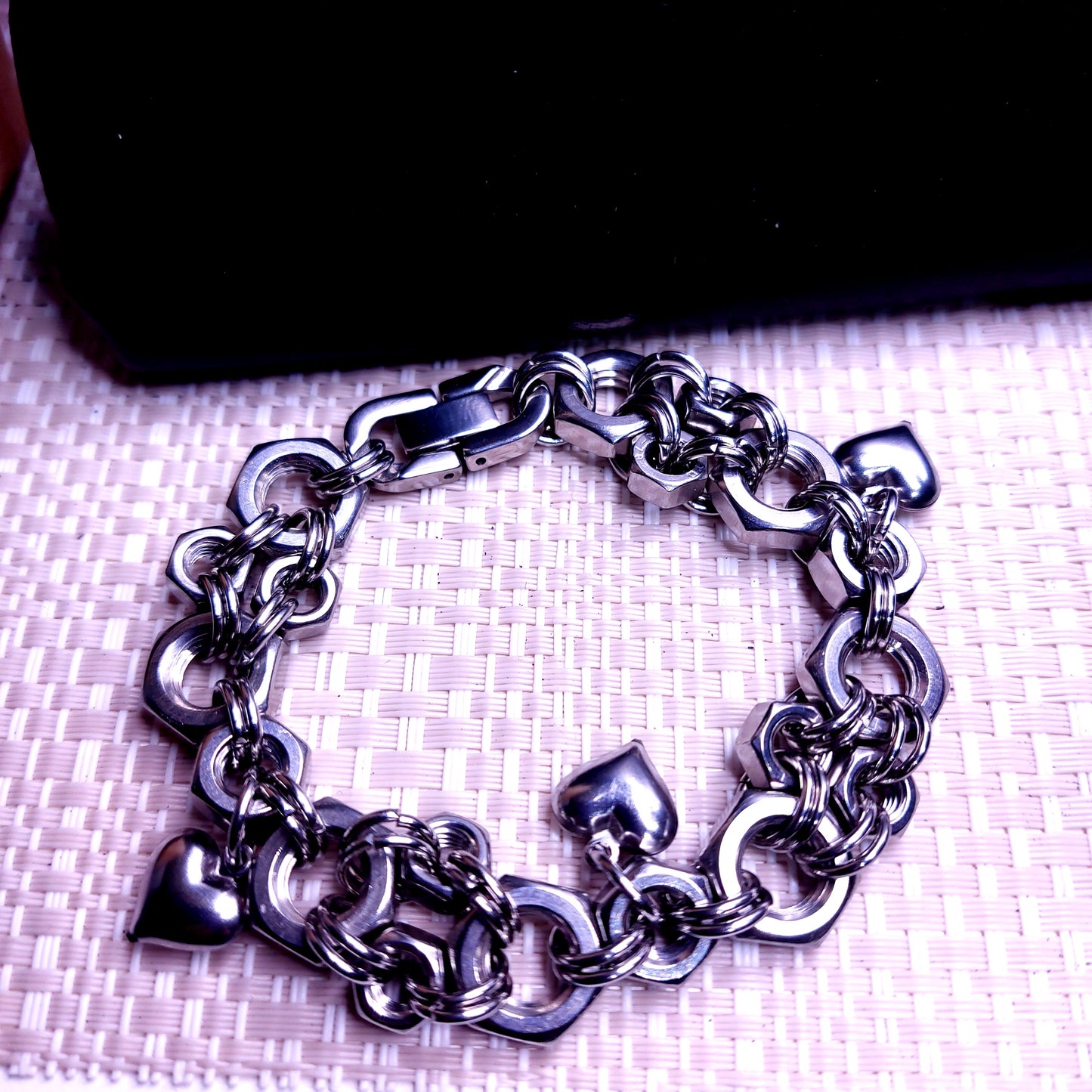 Hex Heart charm bracelet stainless Steel