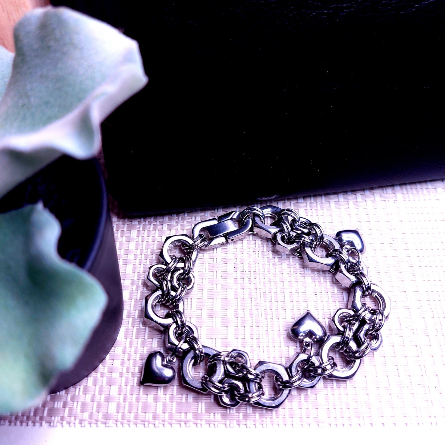 Hex Heart charm bracelet stainless Steel