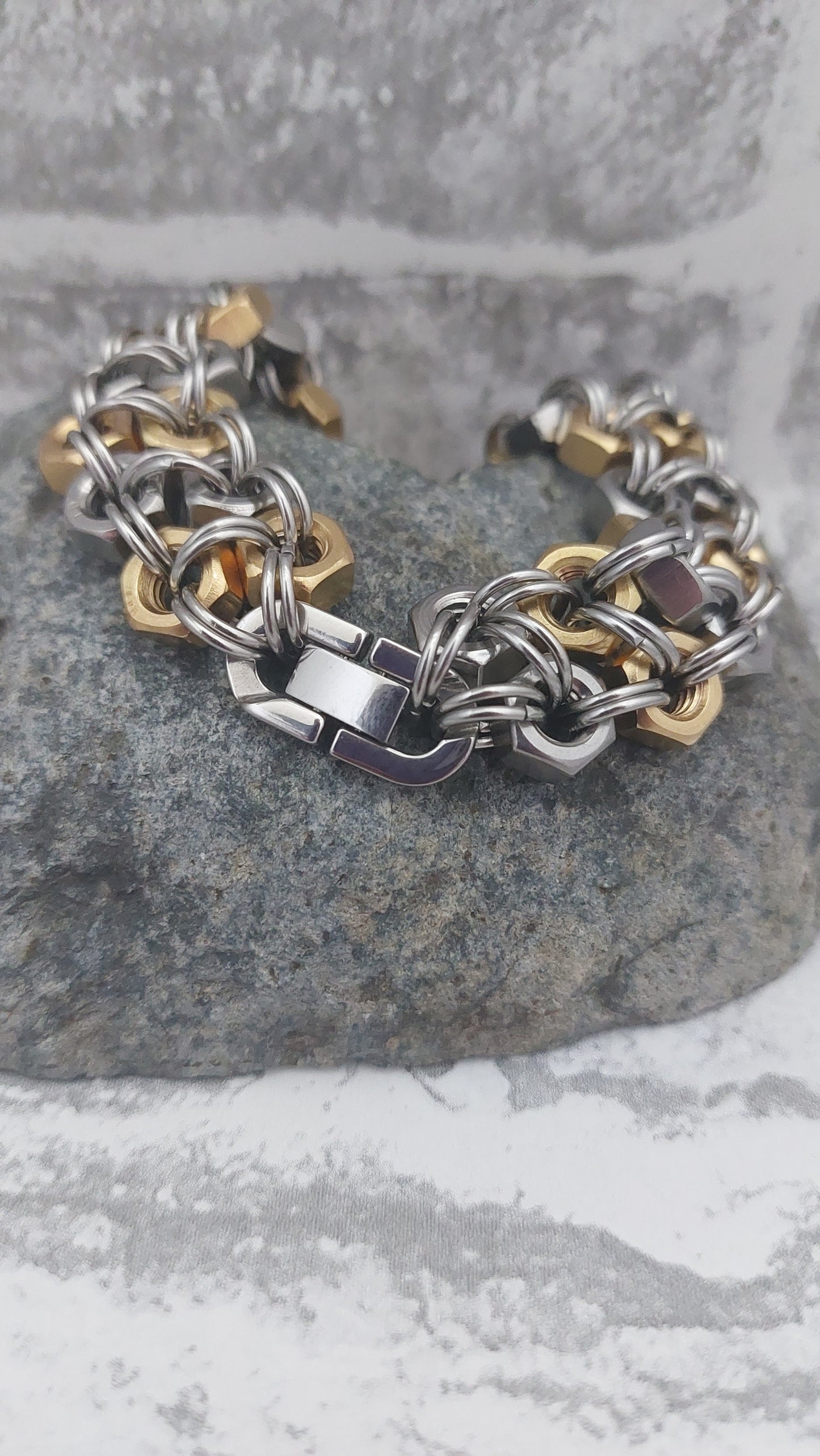 Chunky Stainless Steel and Brass Bracelet mens