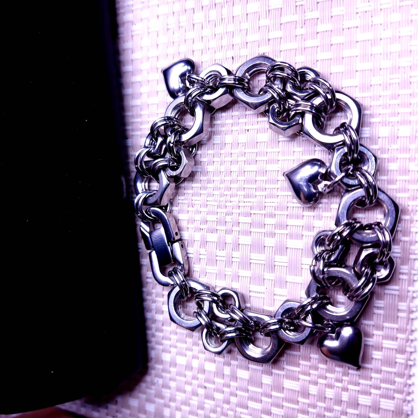 Silver heart charm bracelet with thick chain links by Nutz n Chains featuring pandora charm bracelet charms